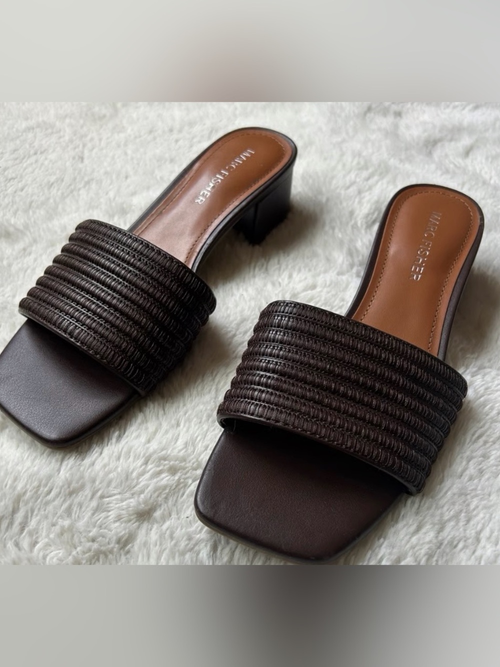 Marc Fisher Dark Brown Woven Slide Mules